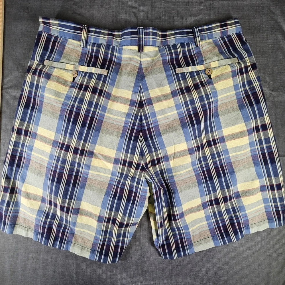 Natural‎ Issue Mens Plaid Pleated Cotton Shorts Blue Yellow Size 40